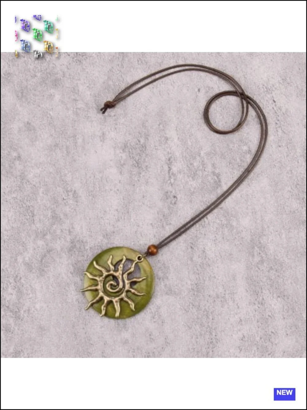 Large Chunky Boho Pendant Necklace Extra Long Cord Faux Leather Zinc